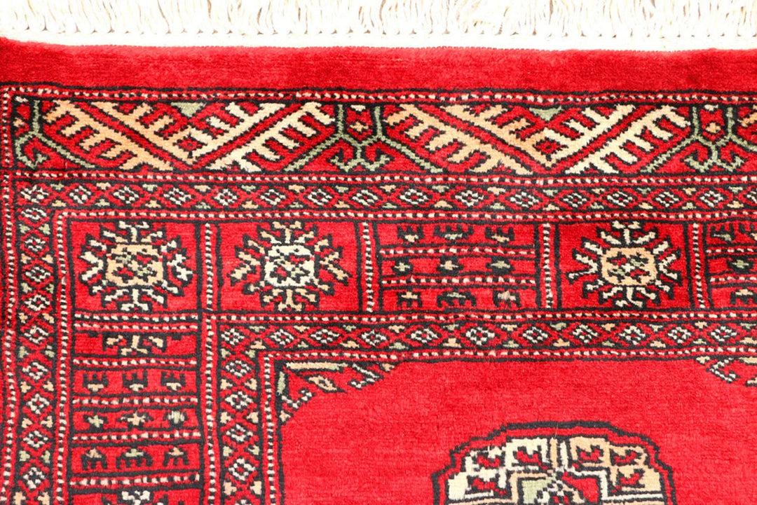 Dark Red Pakistani Bokhara Rug 2' 6" x 6' 3" Hand-Knotted | No. QA88750