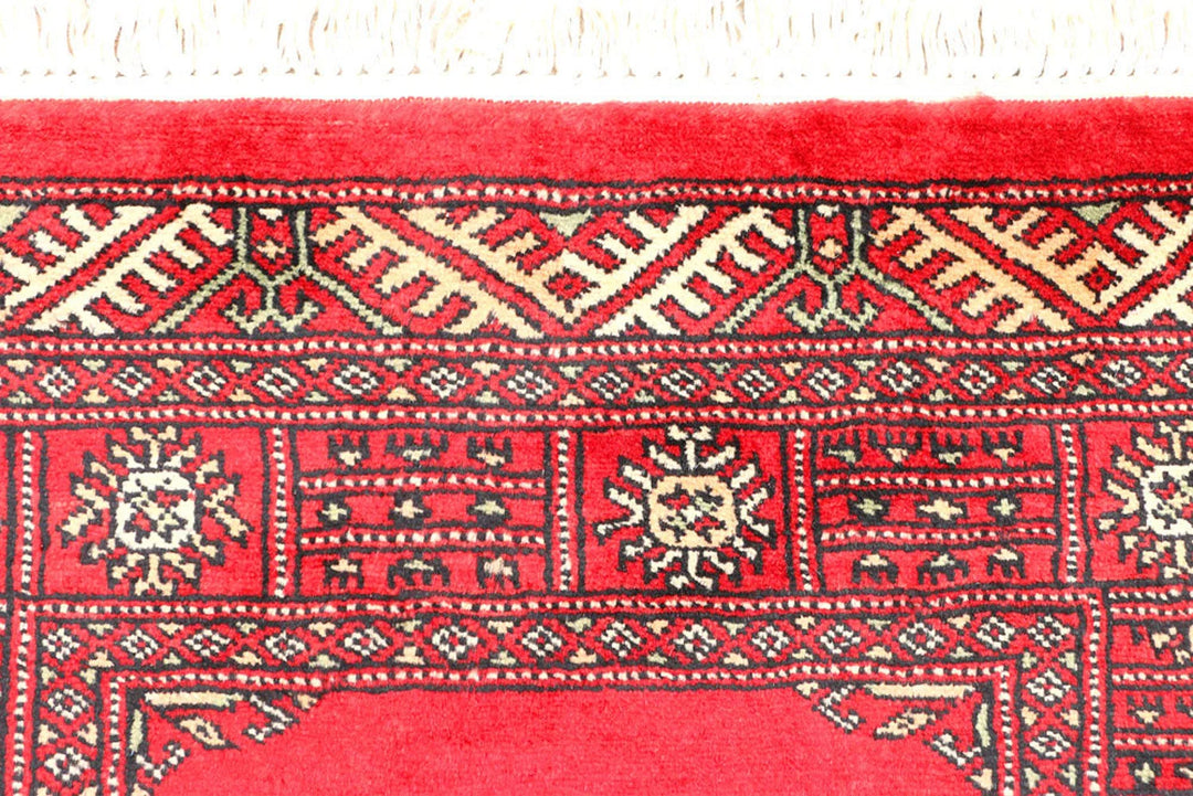 Dark Red Pakistani Bokhara Rug 2' 6" x 6' 3" Hand-Knotted | No. QA88750