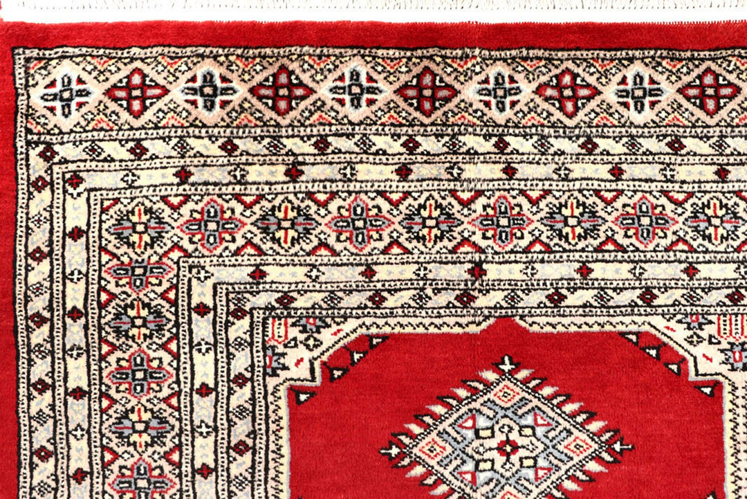 Firebrick Pakistani Jaldar Rug 6' 9" x 10' 4" Hand-Knotted | No. QA88766