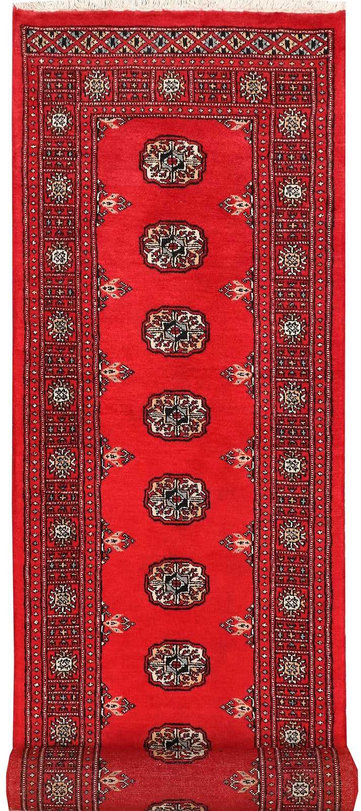 Red Pakistani Bokhara Rug 2' 7" x 11' 6" Hand-Knotted | No. QA88821