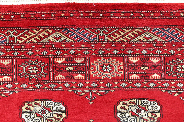 Red Pakistani Bokhara Rug 4' x 6' Hand-Knotted | No. QA88840