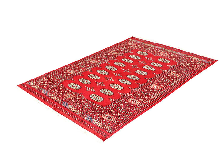 Red Pakistani Bokhara Rug 4' x 6' Hand-Knotted | No. QA88840