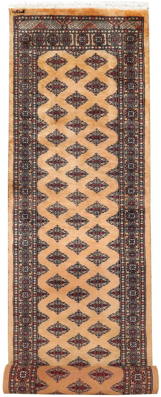 Sandy Brown Pakistani Butterfly Rug 2' 7" x 10' 9" Hand-Knotted | No. QA89080