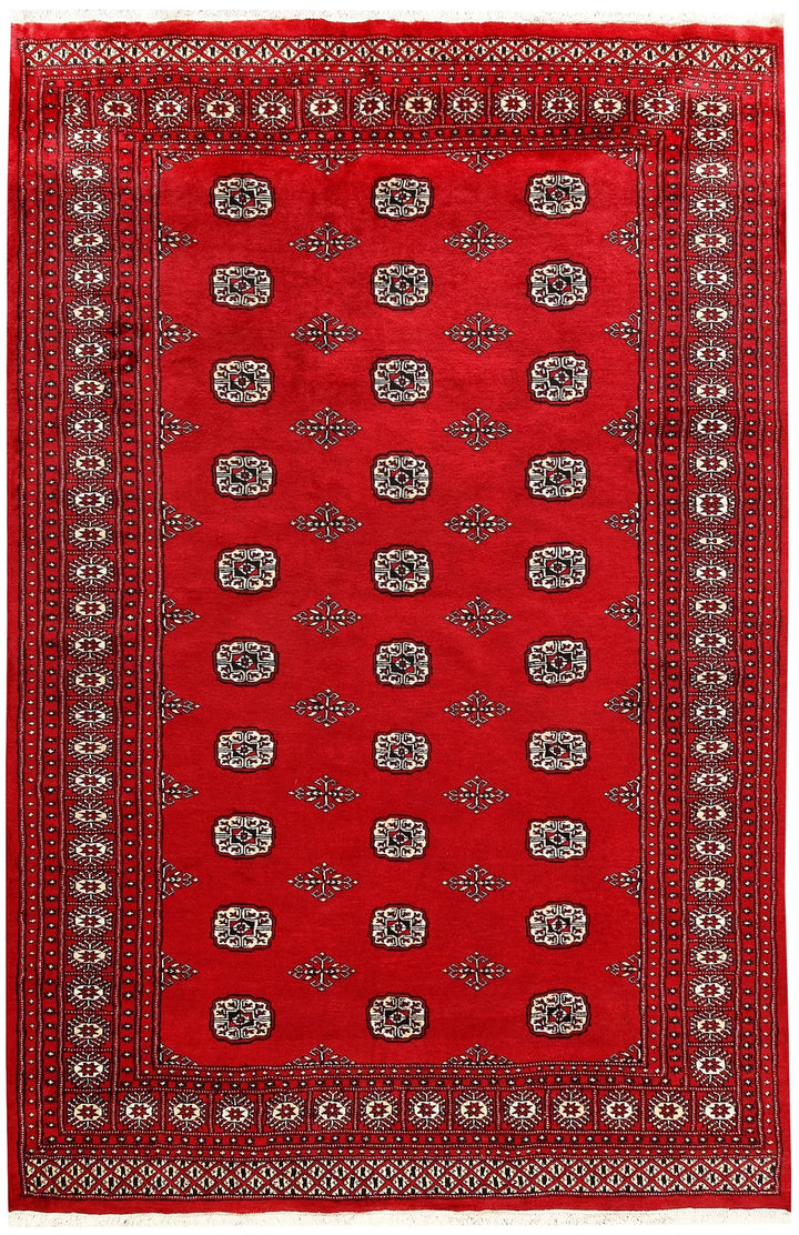 Red Pakistani Bokhara Rug 6' x 9'1" Hand-Knotted | No. QA89107