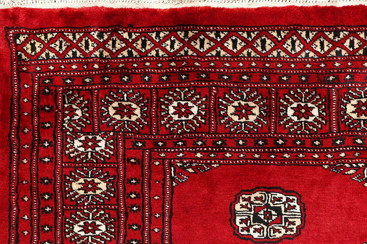 Red Pakistani Bokhara Rug 6' x 9'1" Hand-Knotted | No. QA89107