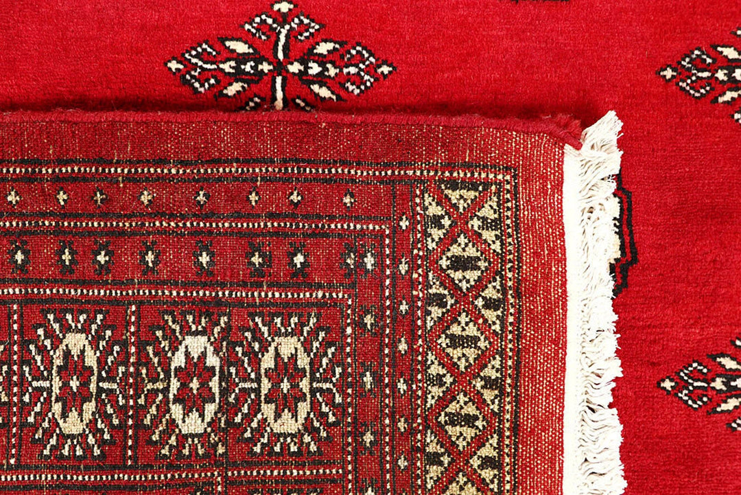 Red Pakistani Bokhara Rug 6' x 9'1" Hand-Knotted | No. QA89107