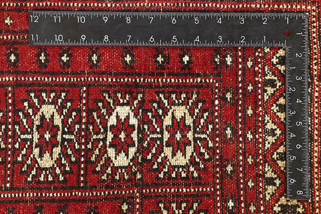 Red Pakistani Bokhara Rug 6' x 9'1" Hand-Knotted | No. QA89107