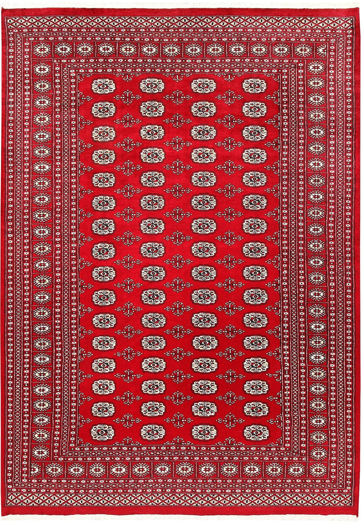 Red Pakistani Bokhara Rug 6' 2" x 8' 10" Hand-Knotted | No. QA89109