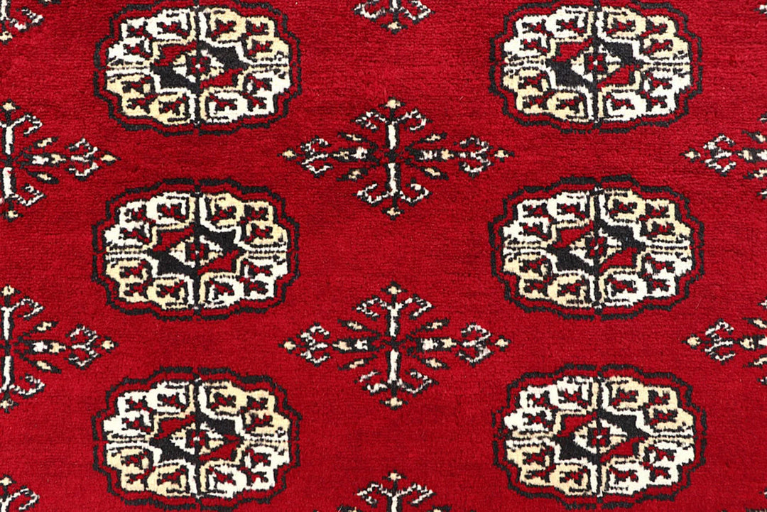 Red Pakistani Bokhara Rug 6' 2" x 8' 10" Hand-Knotted | No. QA89109