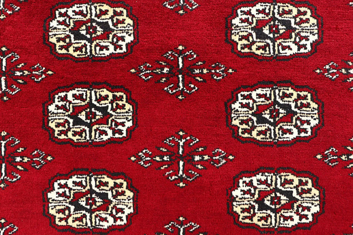 Red Pakistani Bokhara Rug 6' 2" x 8' 10" Hand-Knotted | No. QA89109