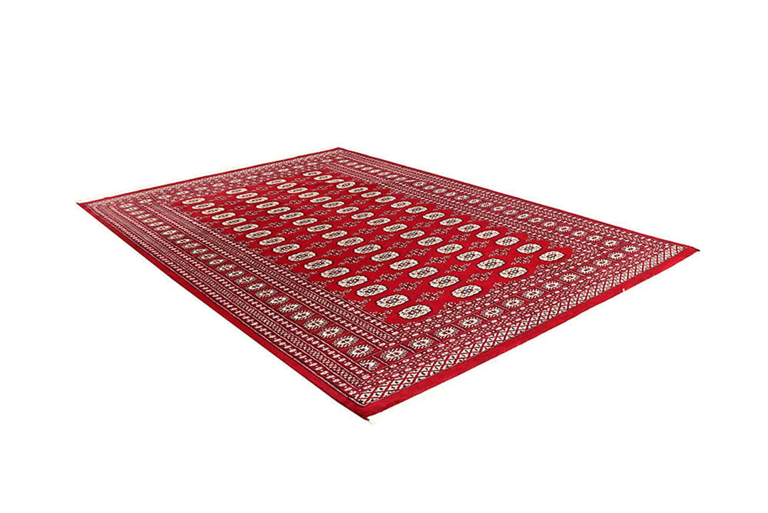Red Pakistani Bokhara Rug 6' 2" x 8' 10" Hand-Knotted | No. QA89109