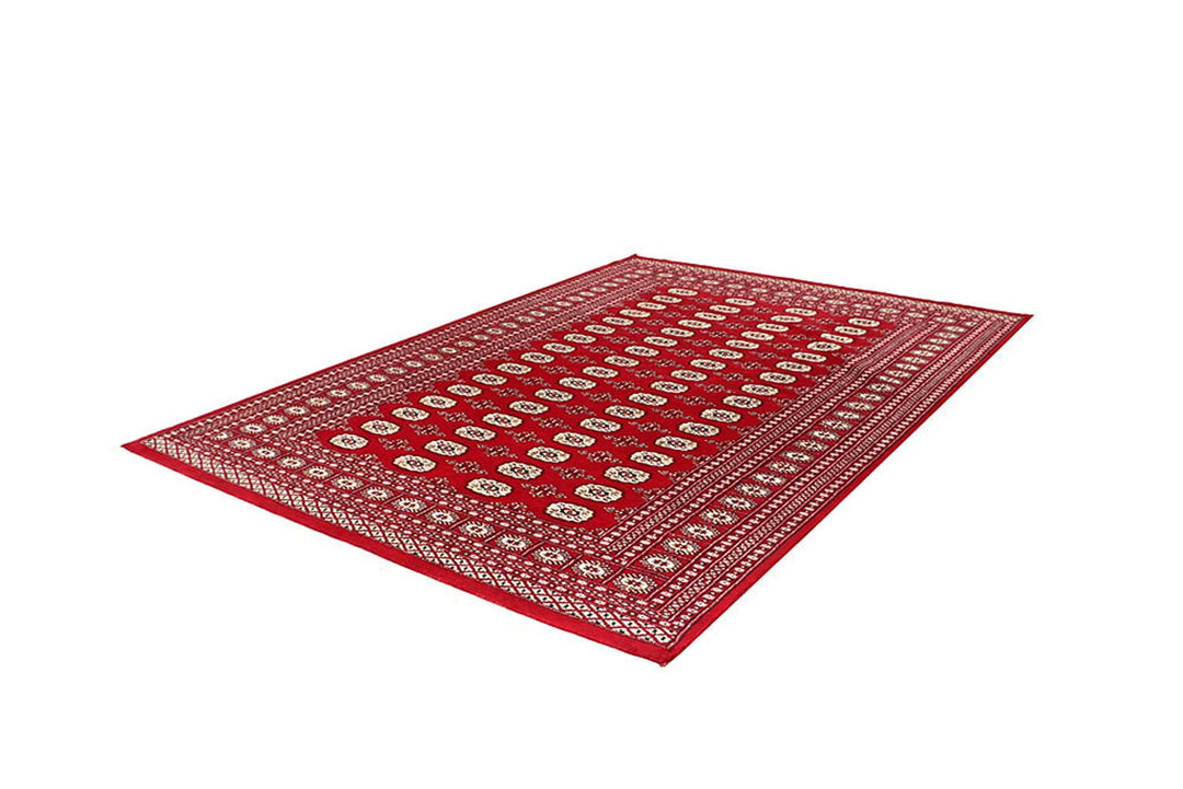 Red Pakistani Bokhara Rug 6' 2" x 8' 10" Hand-Knotted | No. QA89109