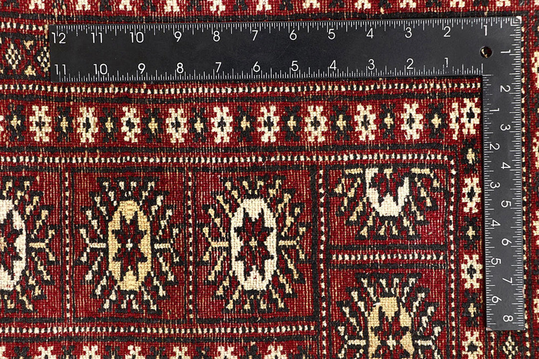 Red Pakistani Bokhara Rug 6' 2" x 8' 10" Hand-Knotted | No. QA89109