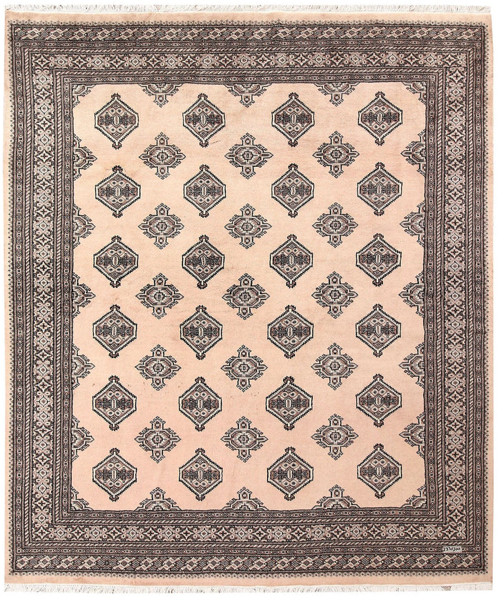 Brown Pakistani Jaldar Rug 6' 7" x 7' 9" Hand-Knotted | No. QA89432