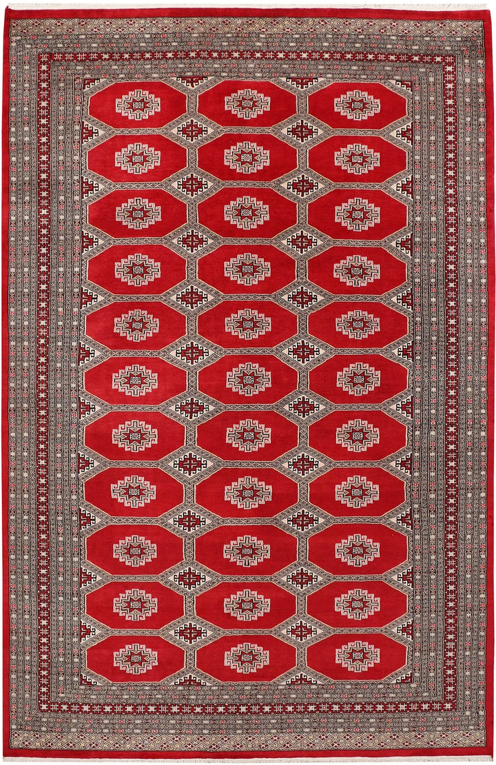 Firebrick Pakistani Jaldar Rug 6' 6" x 10' 1" Hand-Knotted | No. QA89518