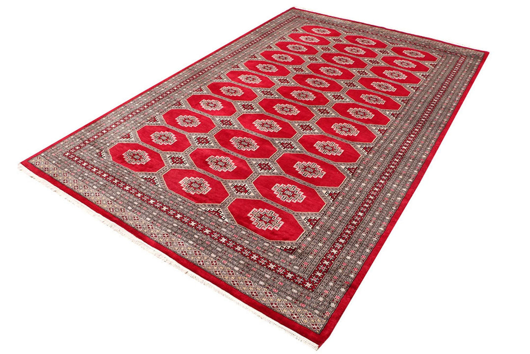 Firebrick Pakistani Jaldar Rug 6' 6" x 10' 1" Hand-Knotted | No. QA89518