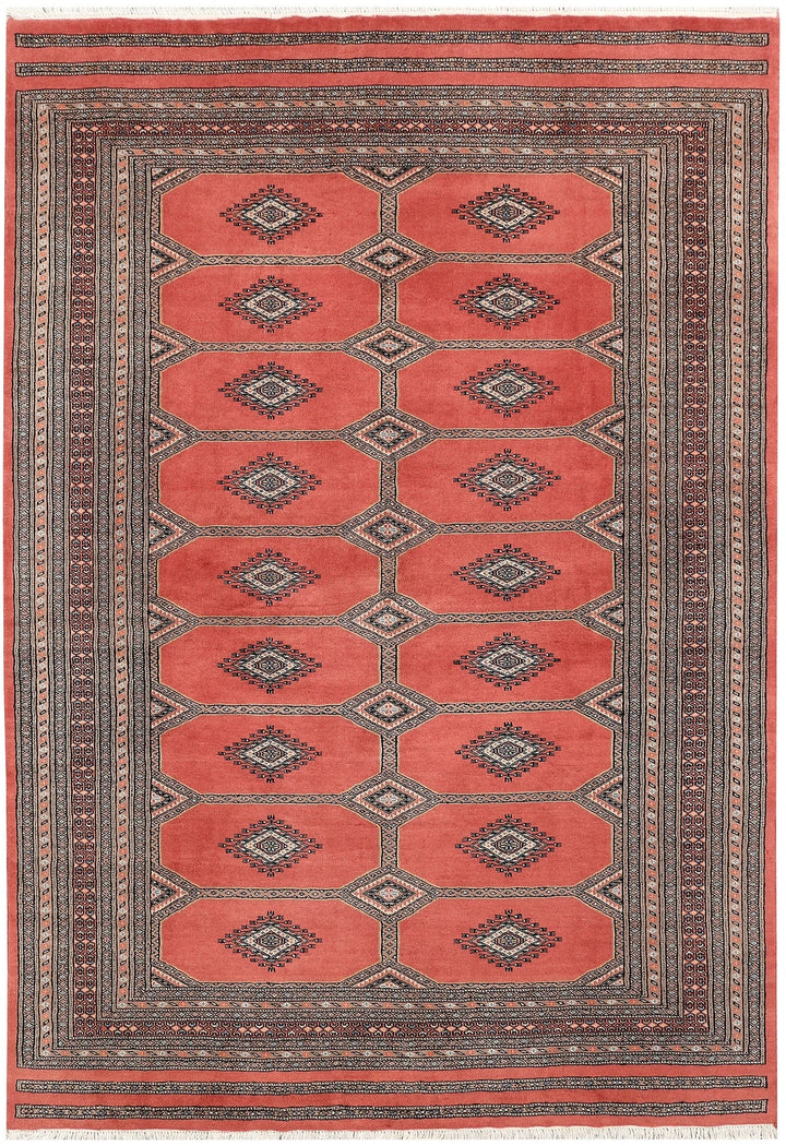 Salmon Pakistani Jaldar Rug 5' 6" x 8' Hand-Knotted | No. QA89613