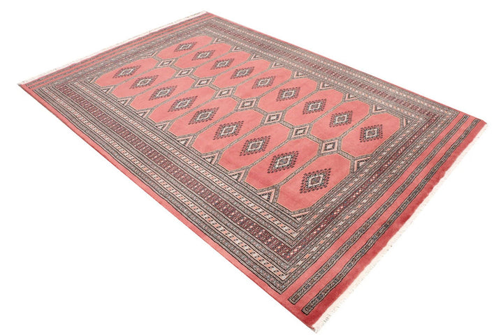 Salmon Pakistani Jaldar Rug 5' 6" x 8' Hand-Knotted | No. QA89613