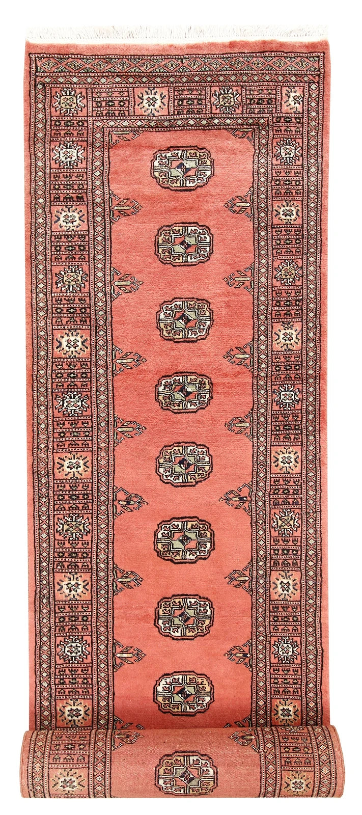 Salmon Pakistani Bokhara Rug 2' 6" x 13' 3" Hand-Knotted | No. QA89735