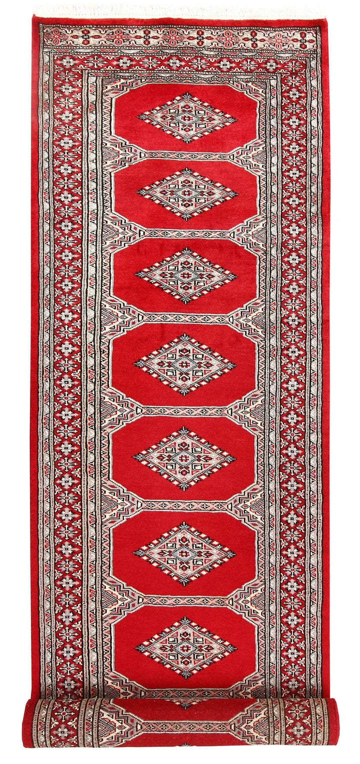 Red Pakistani Jaldar Rug 2' 7" x 10' 1" Hand-Knotted | No. QA89839