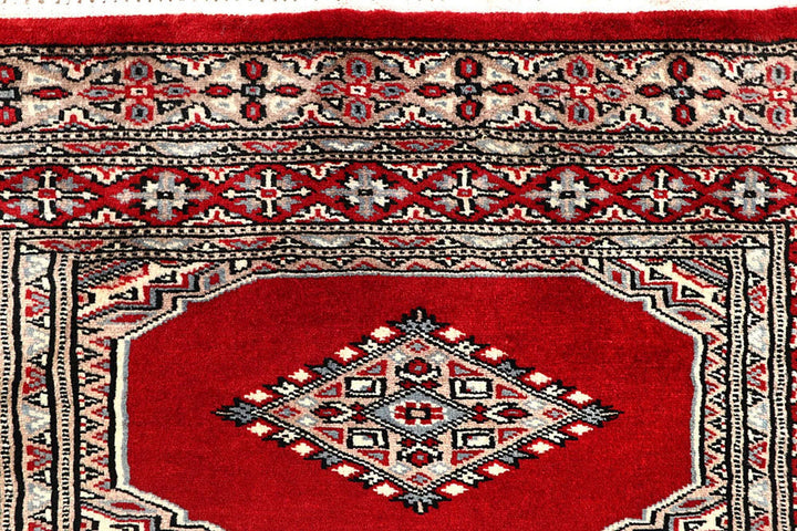 Red Pakistani Jaldar Rug 2' 7" x 10' 1" Hand-Knotted | No. QA89839