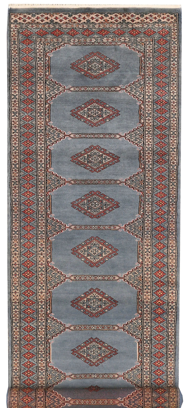 Light Slate Grey Pakistani Jaldar Runner 2' 6" x 8' 6" Hand-Knotted | No. QA89850