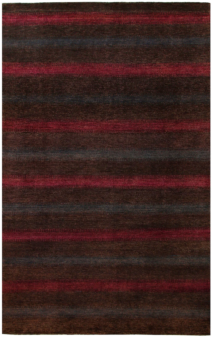 Saddle Brown Pakistani Gabbeh Rug 5'6" x 8'2" Hand-Knotted | No. QA89858