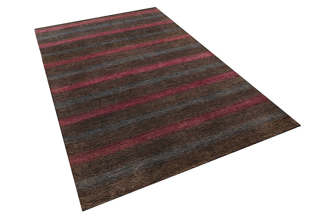 Saddle Brown Pakistani Gabbeh Rug 5'6" x 8'2" Hand-Knotted | No. QA89858