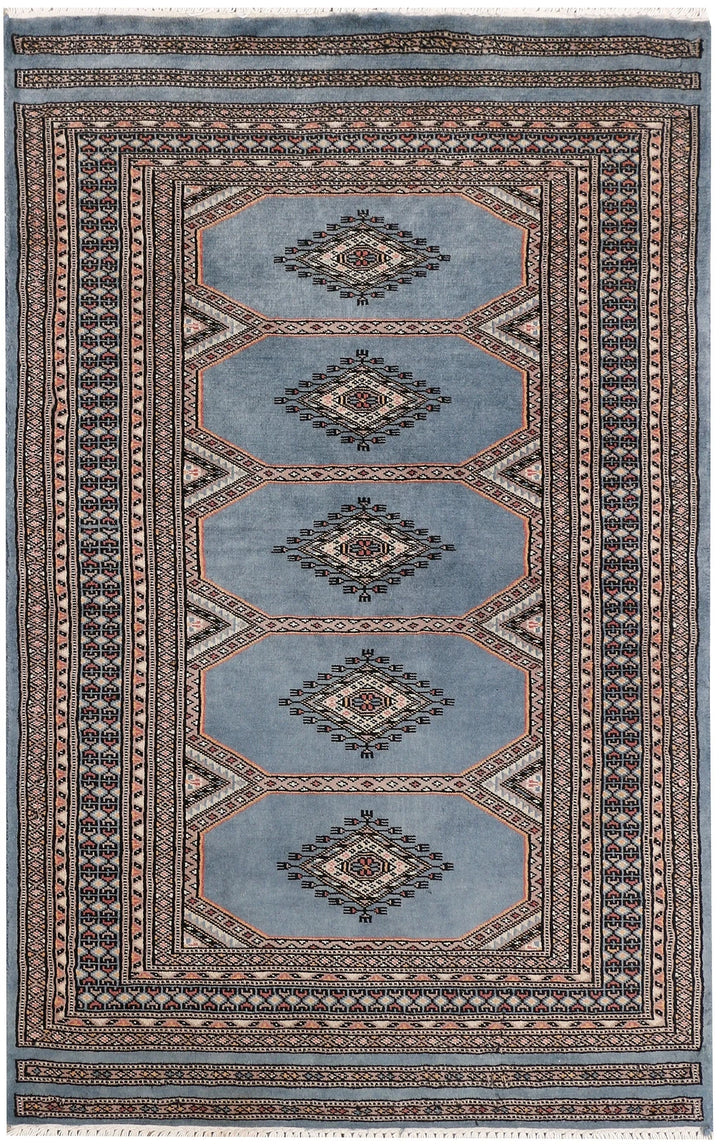 Light Slate Grey Pakistani Jaldar Rug 3' 1" x 4' 10" Hand-Knotted | No. QA90016