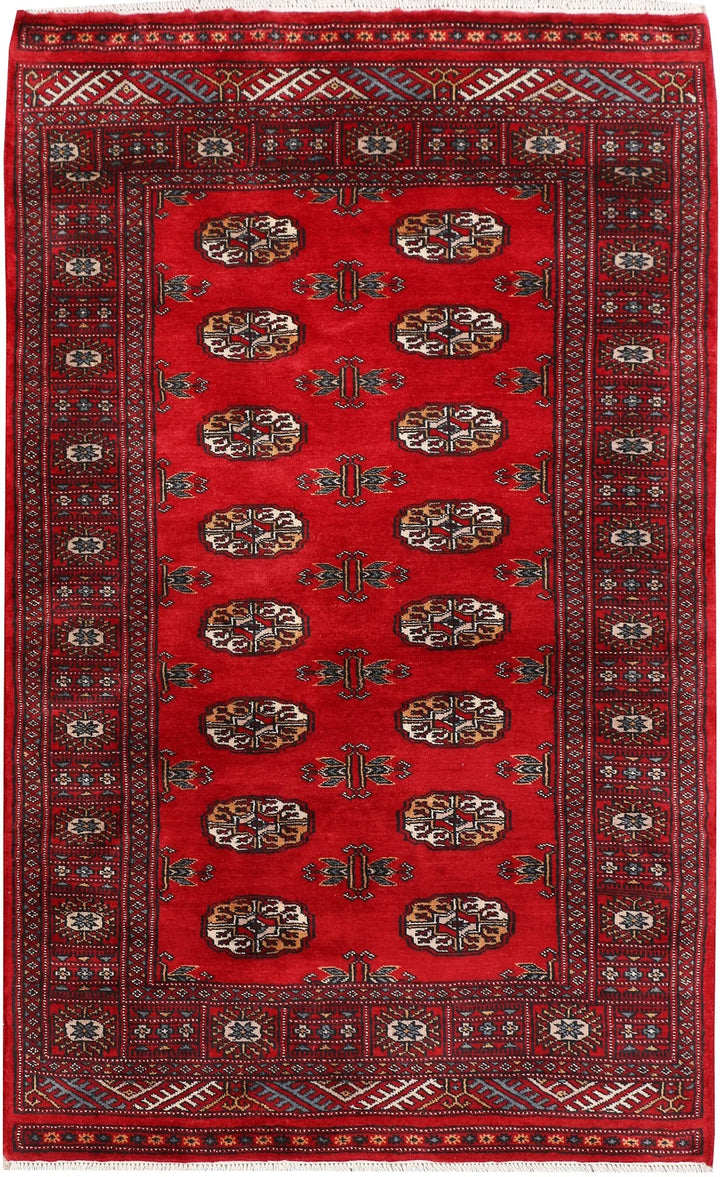Dark Red Pakistani Bokhara Rug 3' 1" x 4' 11" Hand-Knotted | No. QA90042