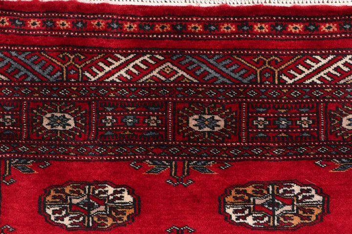Dark Red Pakistani Bokhara Rug 3' 1" x 4' 11" Hand-Knotted | No. QA90042