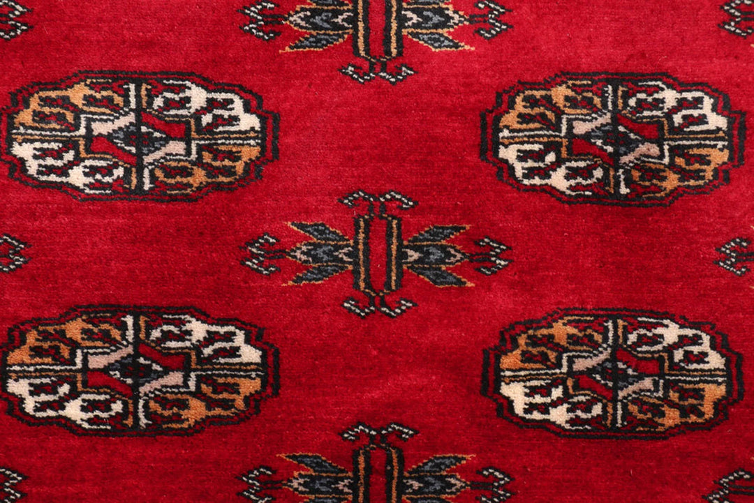 Dark Red Pakistani Bokhara Rug 3' 1" x 4' 11" Hand-Knotted | No. QA90042