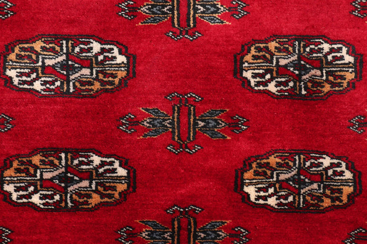 Dark Red Pakistani Bokhara Rug 3' 1" x 4' 11" Hand-Knotted | No. QA90042