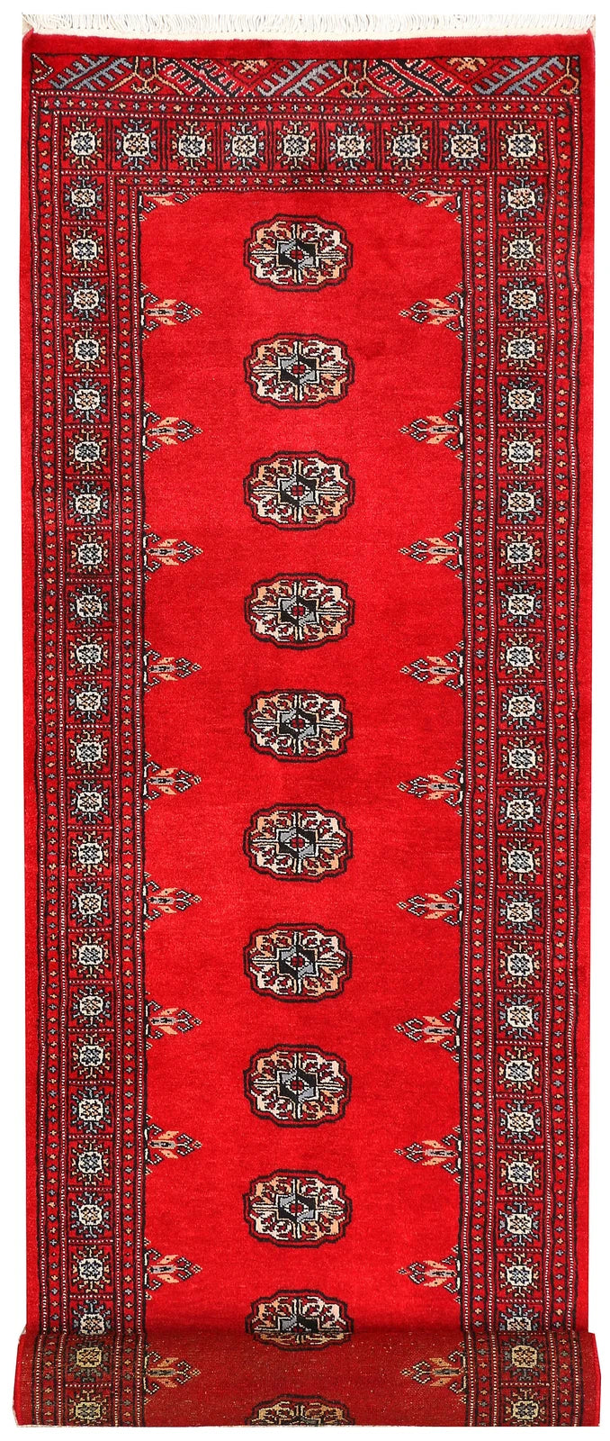Red Pakistani Bokhara Rug 2' 6" x 9' 3" Hand-Knotted | No. QA90142