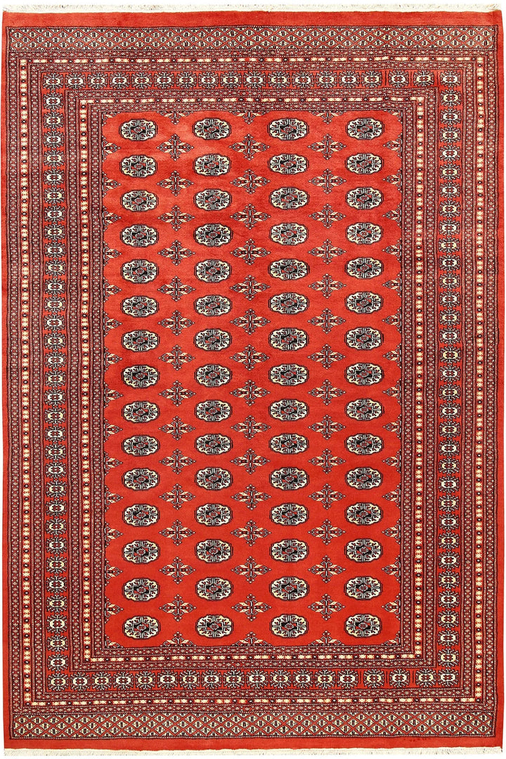 Orange Red Pakistani Bokhara Rug 6' 1" x 9' 1" Hand-Knotted | No. QA90234