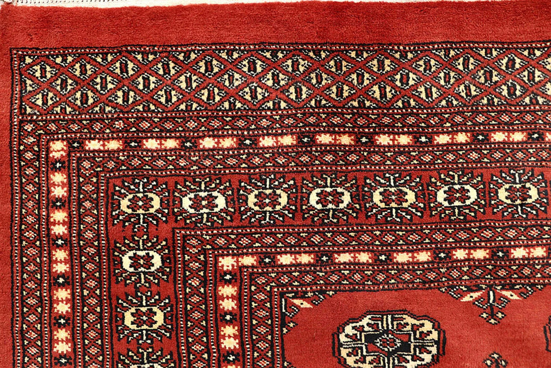 Orange Red Pakistani Bokhara Rug 6' 1" x 9' 1" Hand-Knotted | No. QA90234