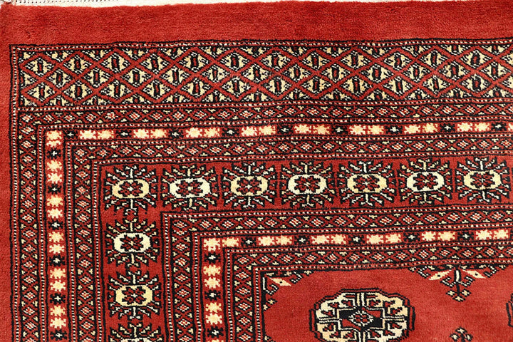 Orange Red Pakistani Bokhara Rug 6' 1" x 9' 1" Hand-Knotted | No. QA90234