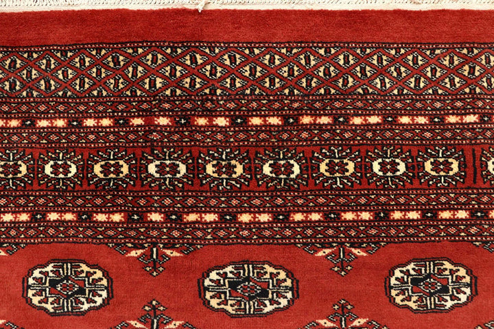 Orange Red Pakistani Bokhara Rug 6' 1" x 9' 1" Hand-Knotted | No. QA90234