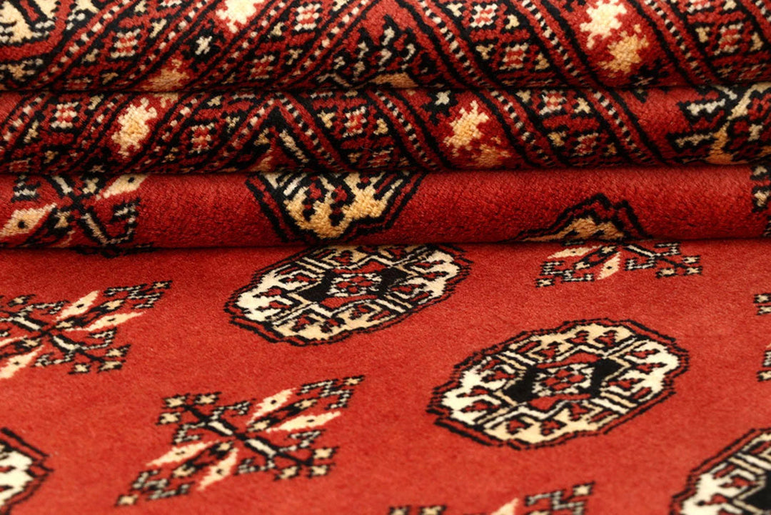 Orange Red Pakistani Bokhara Rug 6' 1" x 9' 1" Hand-Knotted | No. QA90234