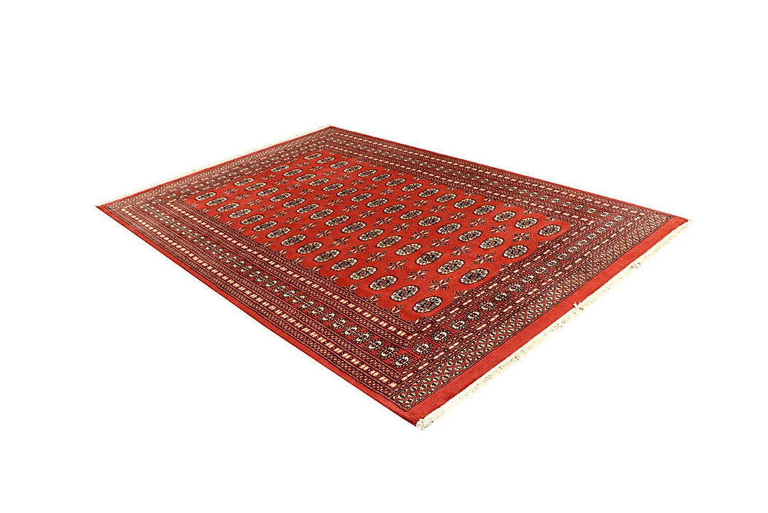 Orange Red Pakistani Bokhara Rug 6' 1" x 9' 1" Hand-Knotted | No. QA90234