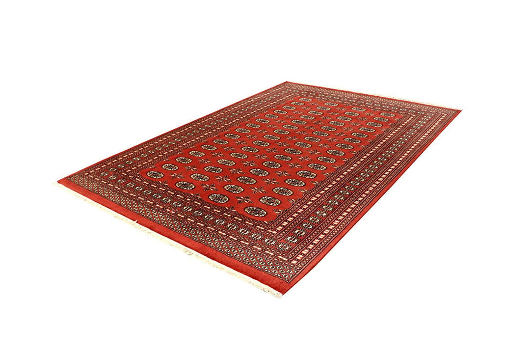 Orange Red Pakistani Bokhara Rug 6' 1" x 9' 1" Hand-Knotted | No. QA90234