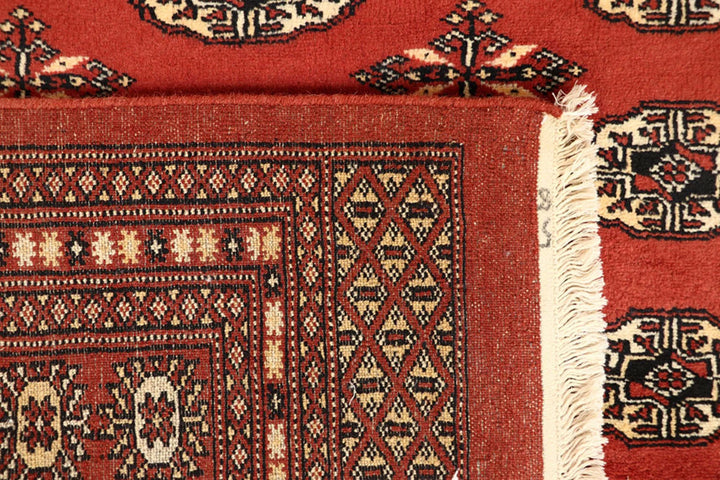 Orange Red Pakistani Bokhara Rug 6' 1" x 9' 1" Hand-Knotted | No. QA90234