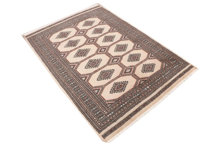 Brown Pakistani Jaldar Rug 4' x 5'7" Hand-Knotted | No. QA90295