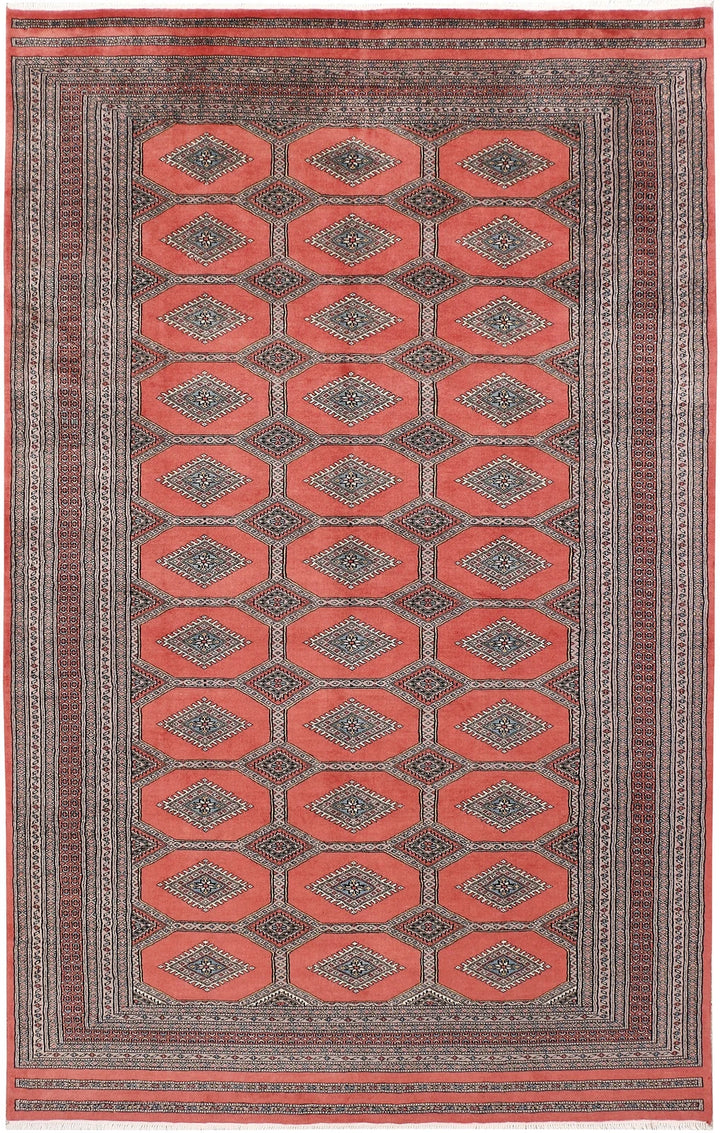 Dark Salmon Pakistani Jaldar Rug 6' 5" x 10' 3" Hand-Knotted | No. QA90393