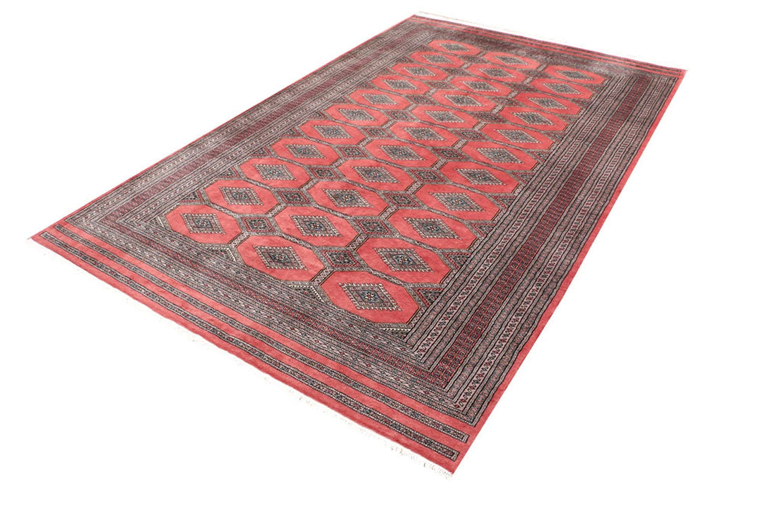 Dark Salmon Pakistani Jaldar Rug 6' 5" x 10' 3" Hand-Knotted | No. QA90393