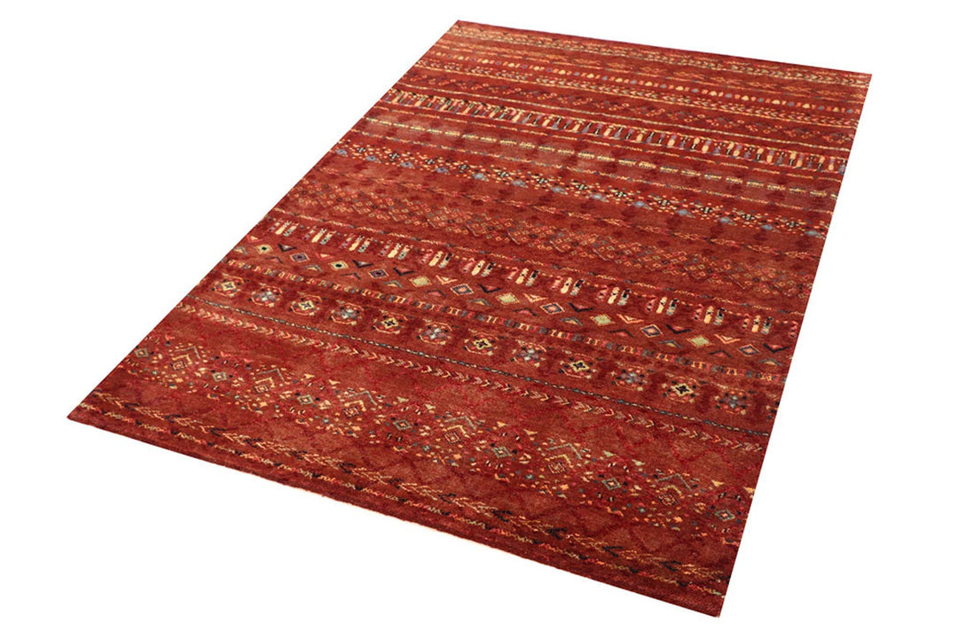 Brown Pakistani Gabbeh Rug 4' 1" x 5' 11" Hand-Knotted | No. QA90441