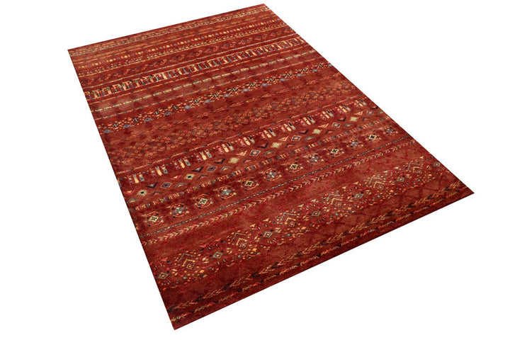 Brown Pakistani Gabbeh Rug 4' 1" x 5' 11" Hand-Knotted | No. QA90441