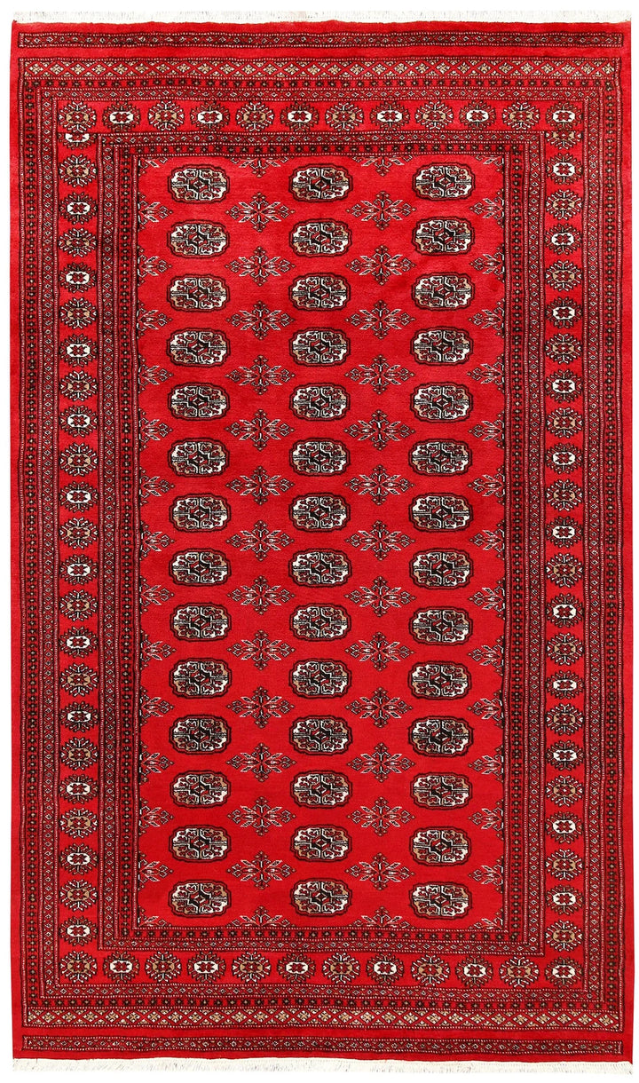 Firebrick Red Pakistani Bokhara Rug 5' 1" x 8' 6" Hand-Knotted | No. QA90462