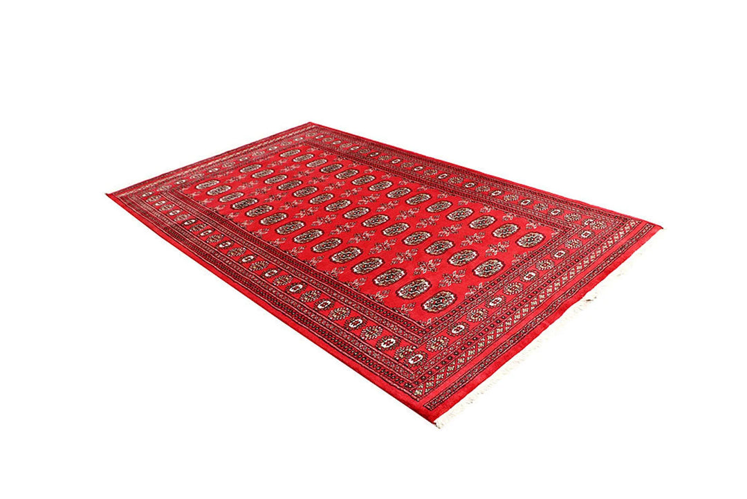 Firebrick Red Pakistani Bokhara Rug 5' 1" x 8' 6" Hand-Knotted | No. QA90462