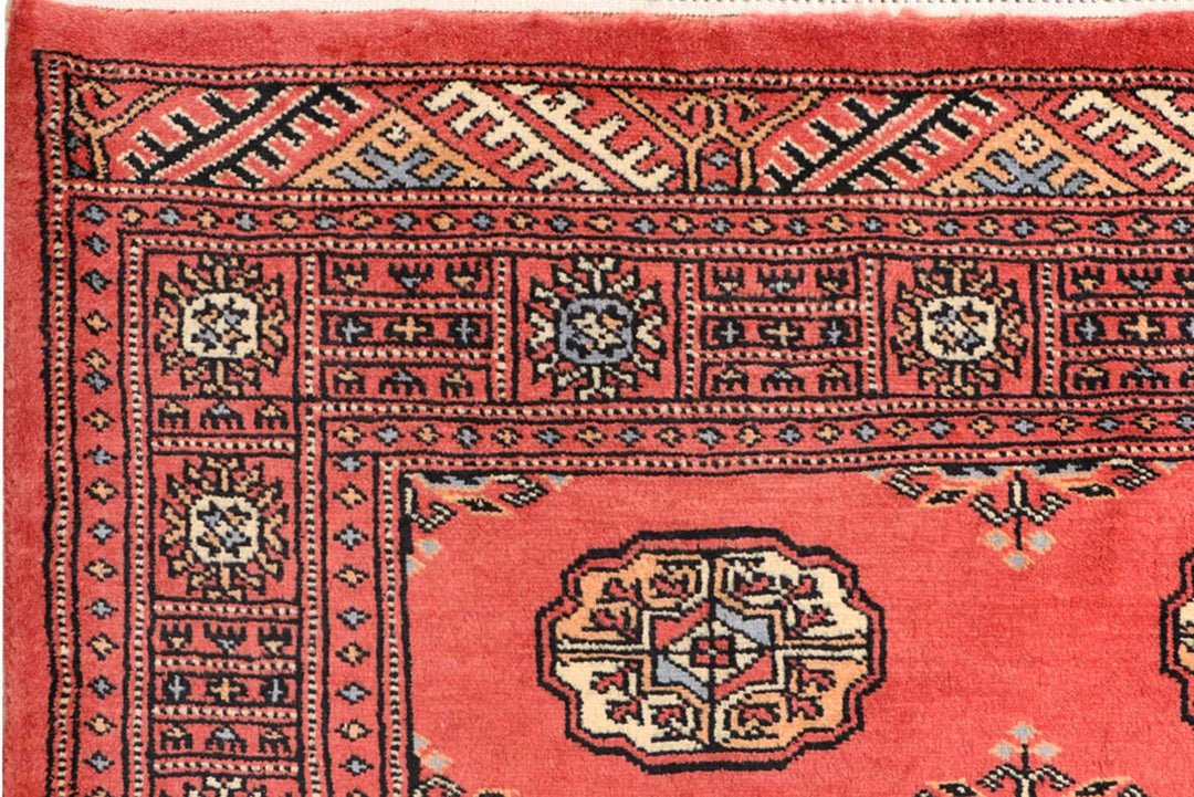 Tomato Orange Pakistani Bokhara Rug 3' 2" x 5' 9" Hand-Knotted | No. QA90507